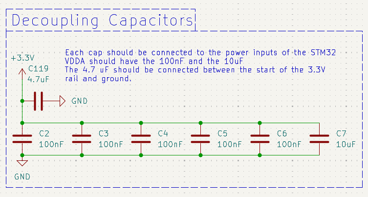 Decoupling capacitors on the side of the schematic 