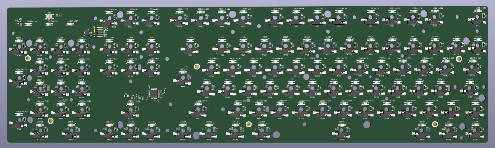 The back of the PCB with all the parts placed