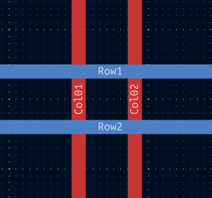 Two row and two column traces crossing over each other