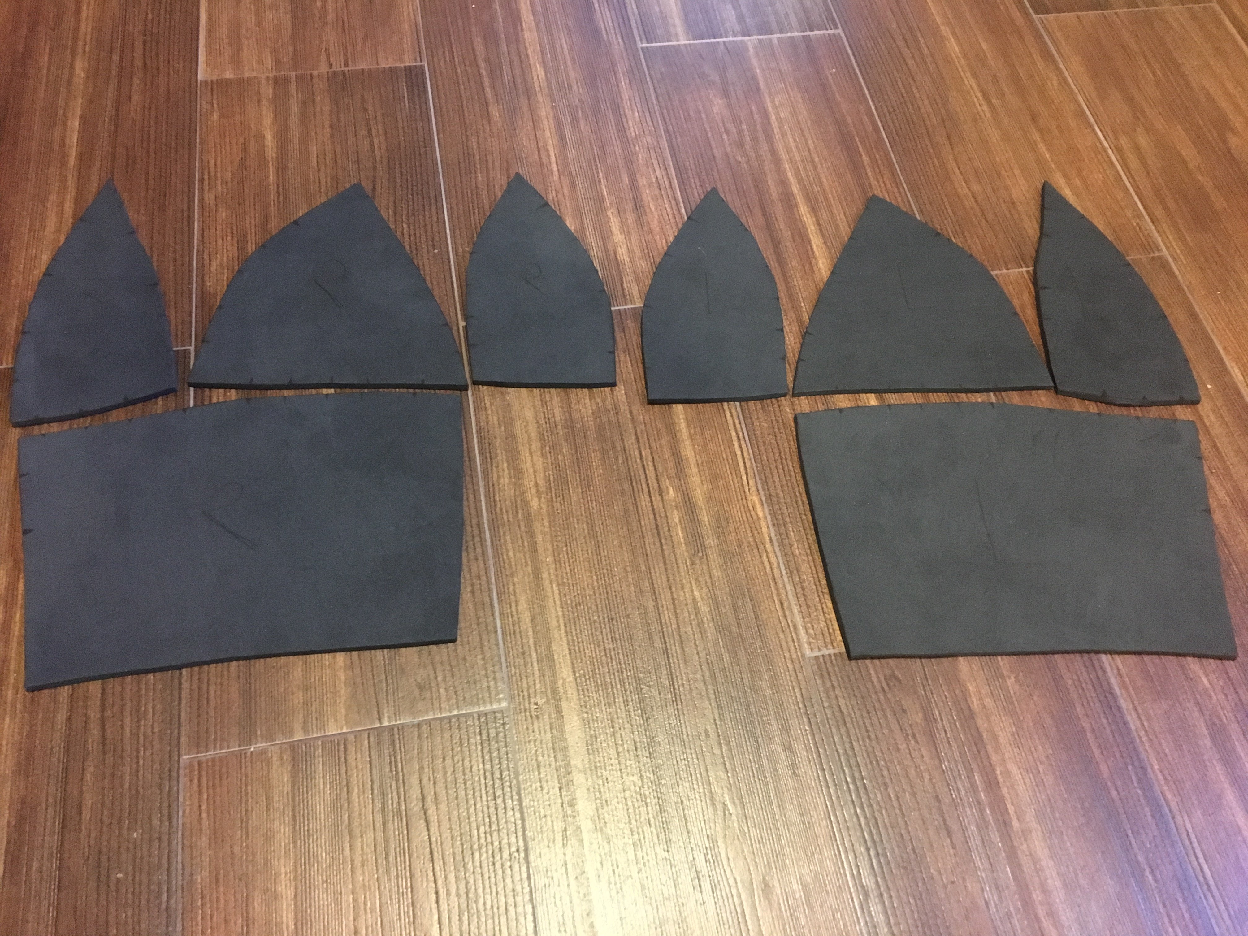 The helmet pieces, cut out of foam